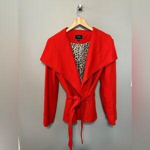 Forwear New York Orange/Red Short Coat W/Belt Large Lapel Animal Print Interior